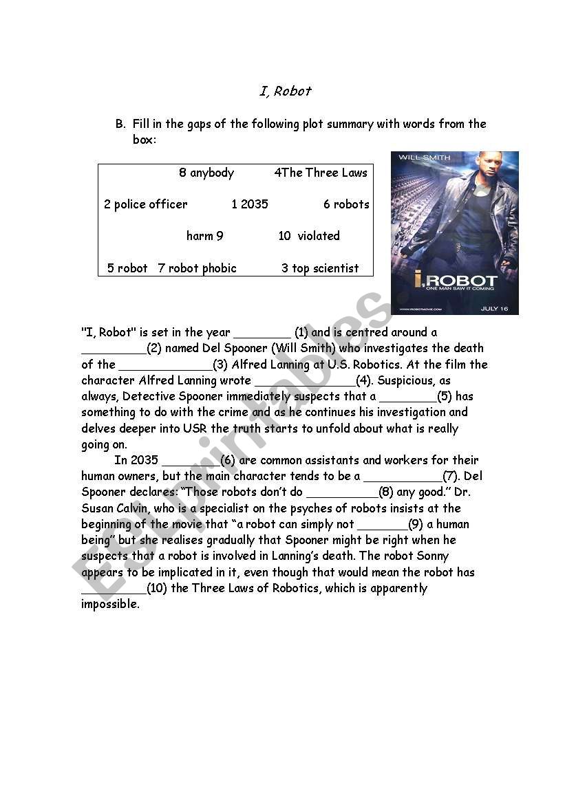 I, Robot worksheet