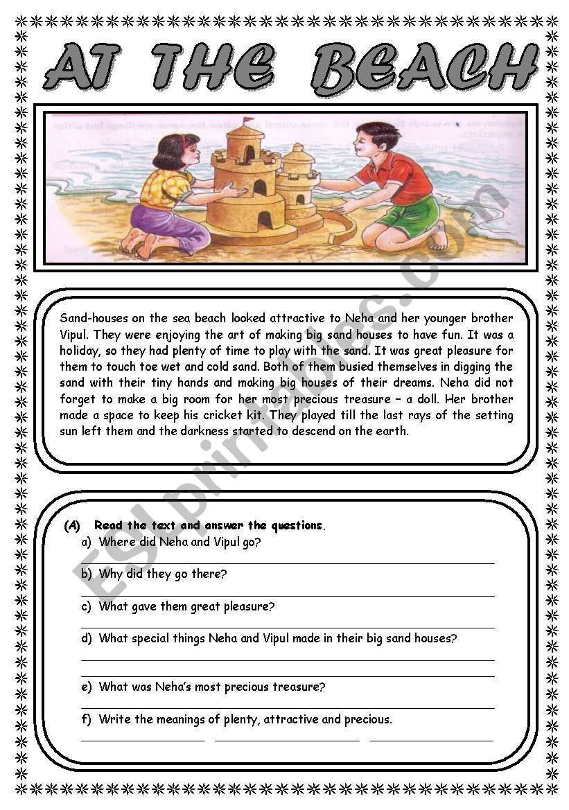 AT THE BEACH (2 PAGES) worksheet