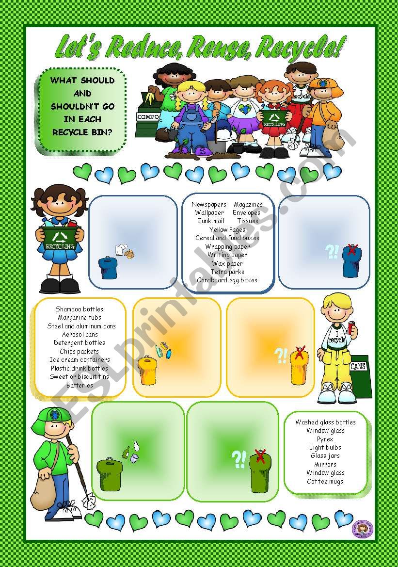 LETS REDUCE, REUSE, RECYCLE! worksheet