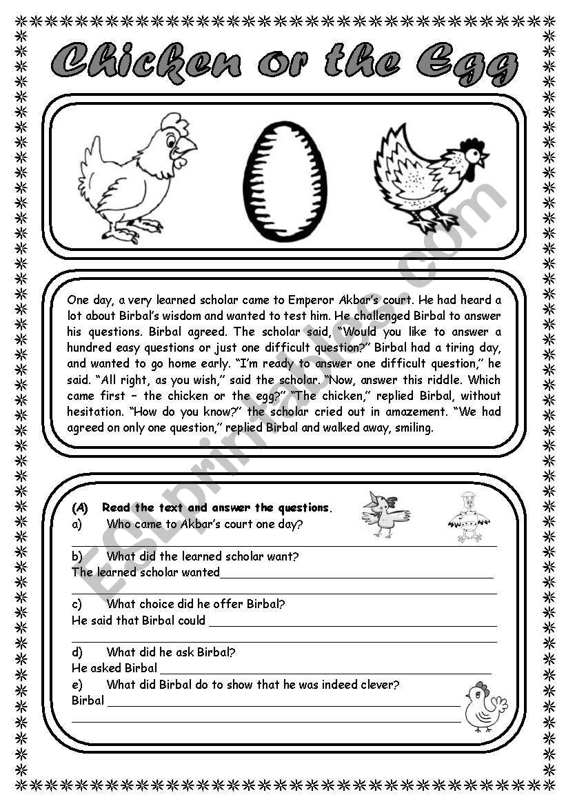 CHICKEN OR THE EGG (2 PAGES) worksheet