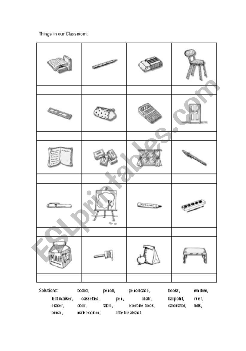 Classroom vocabulary worksheet