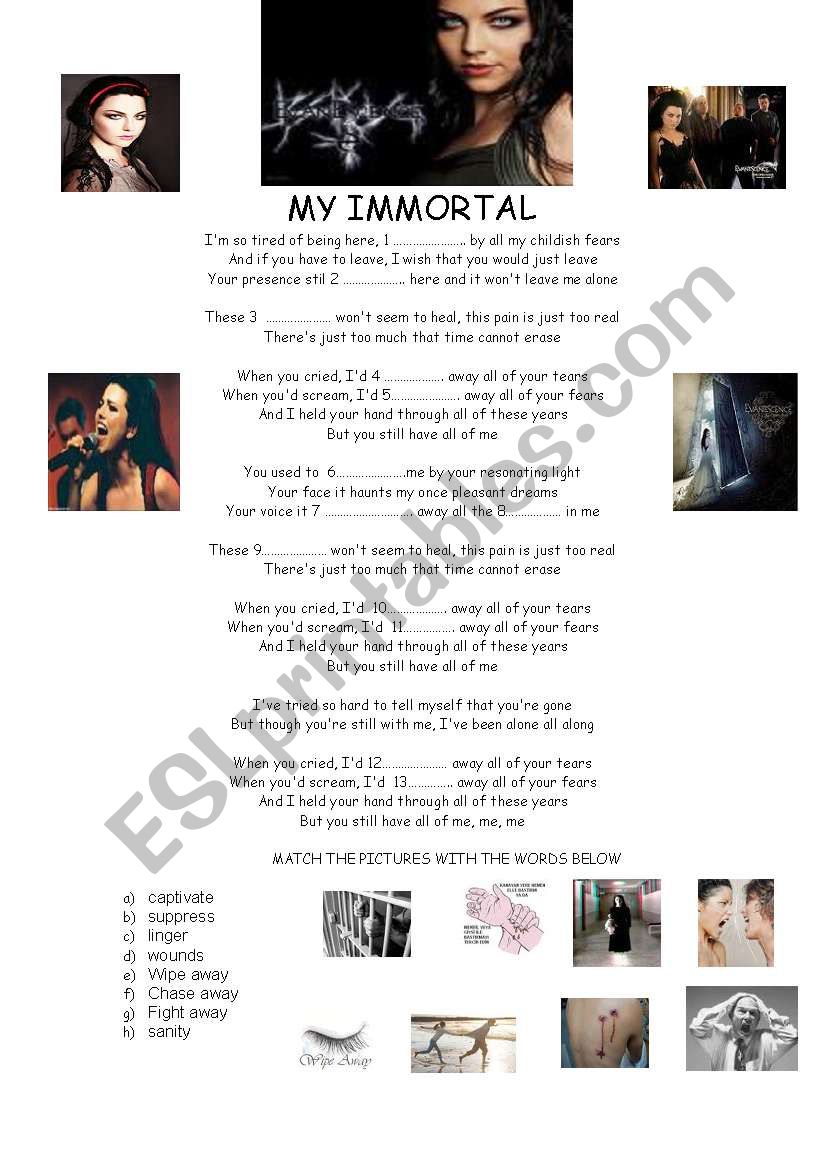 SONG ACTIVITY:MY IMMORTAL BY EVANESCENCE