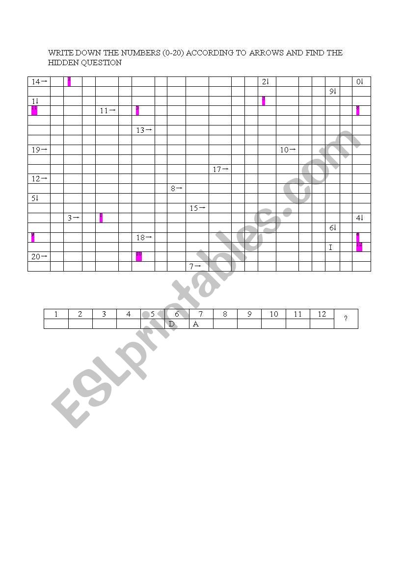 PUZZLE OF NUMBERS worksheet