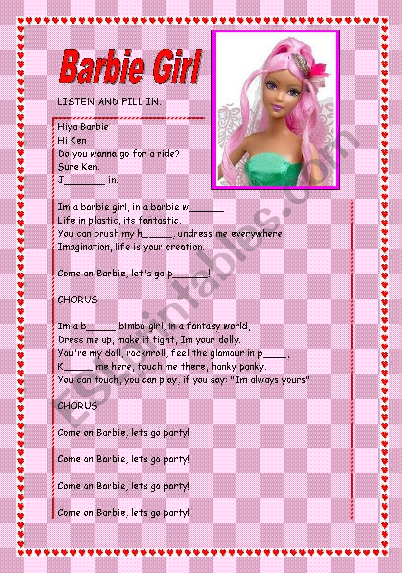 Song Barbie Girl worksheet