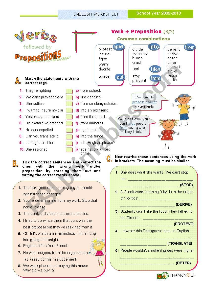 Verbs followed by Prepositions (3) - Common combinations with 