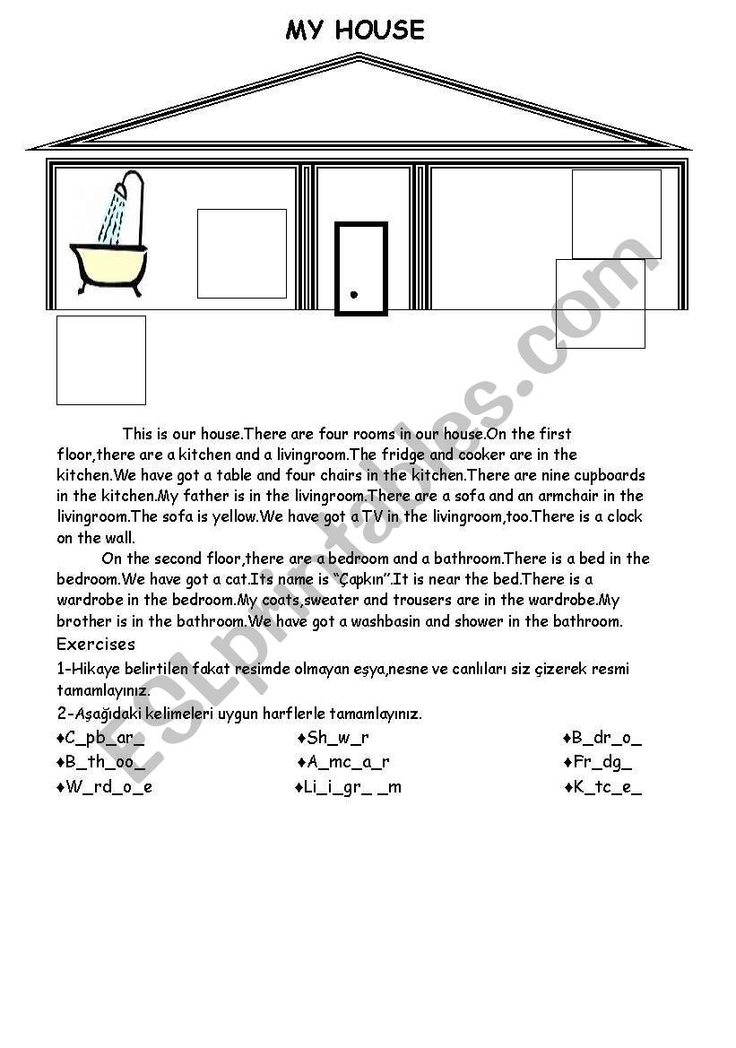 rooms of house  worksheet