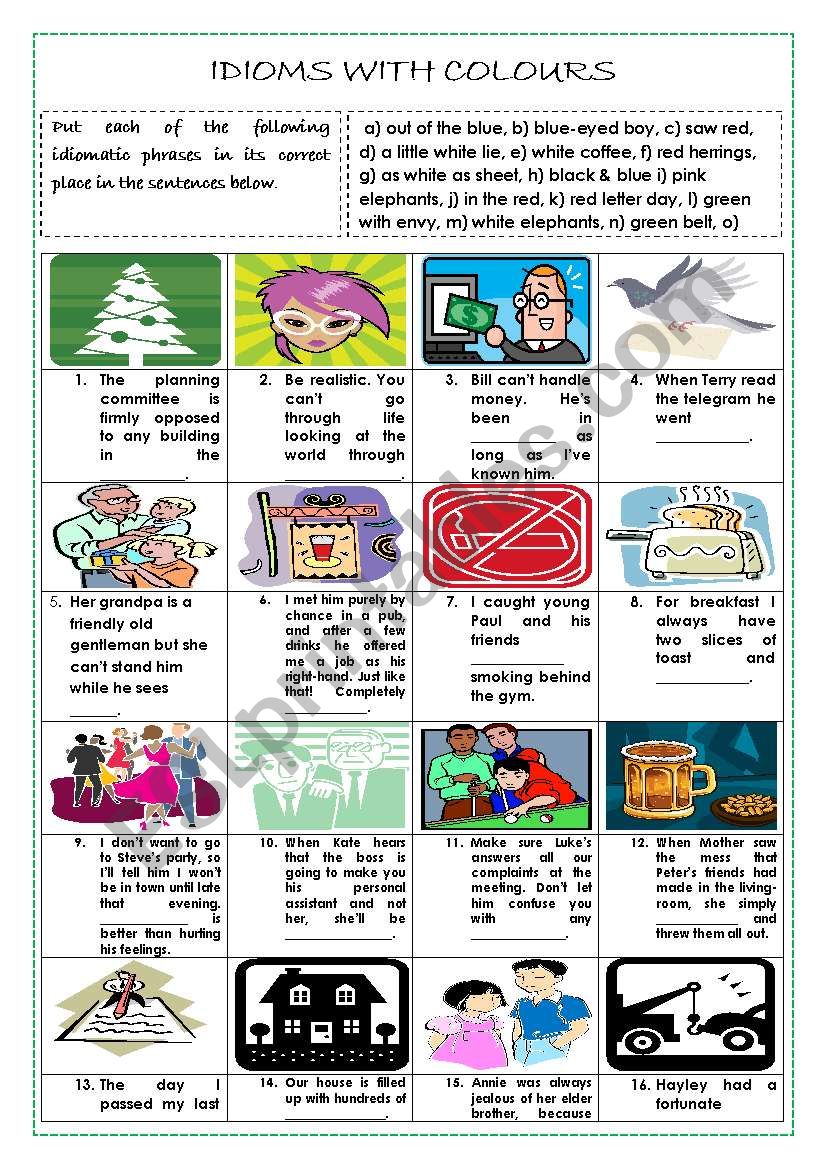 IDIOMS WITH COLOURS (+ KEY) worksheet