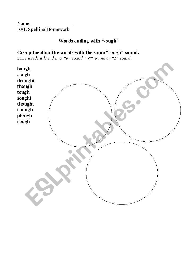 Words ending with -ough. worksheet