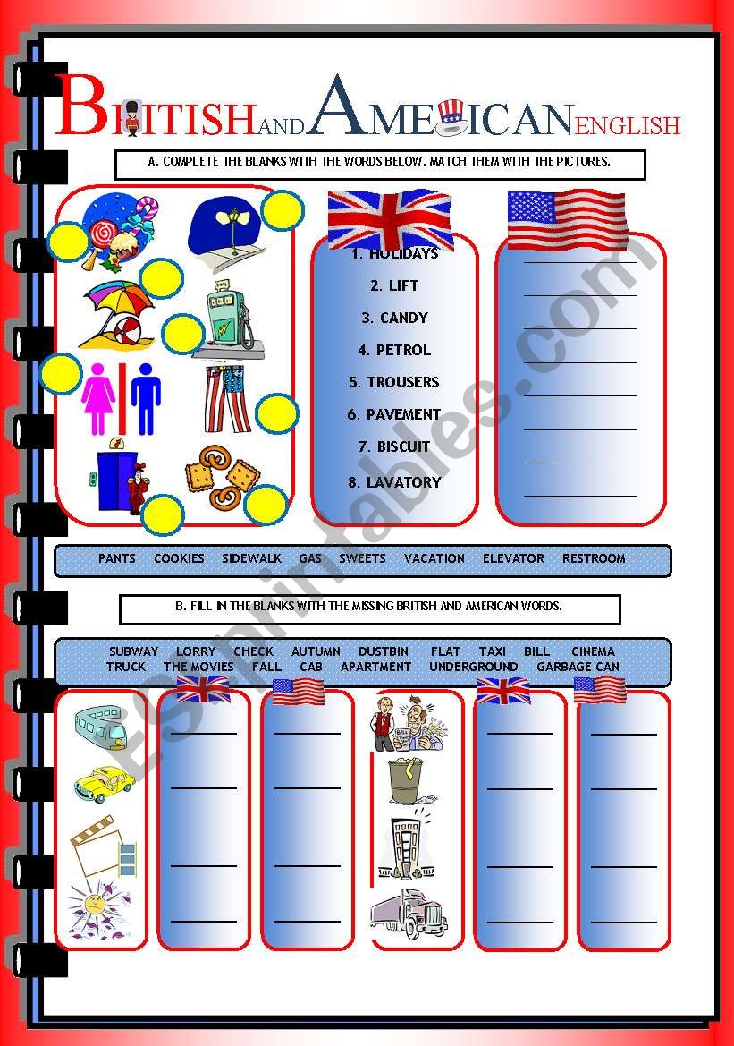 BRITISH & AMERICAN ENGLISH worksheet