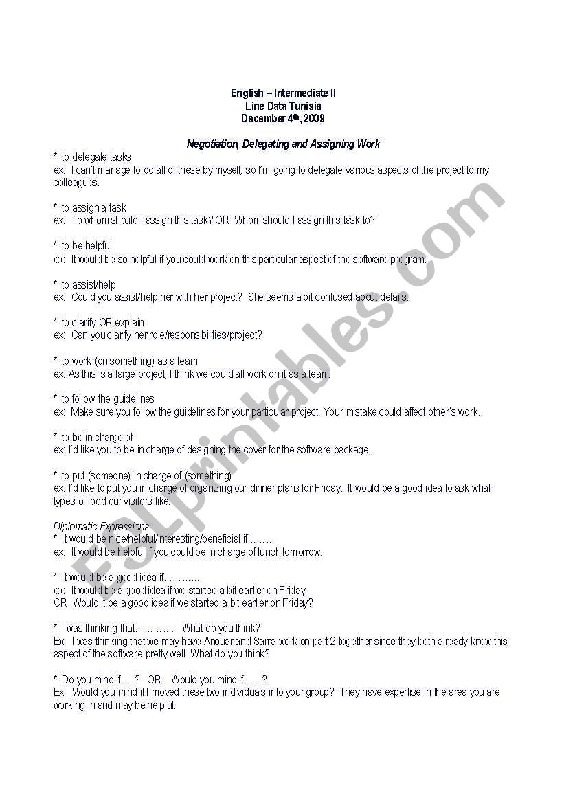 Business English - Assigning and delegating work