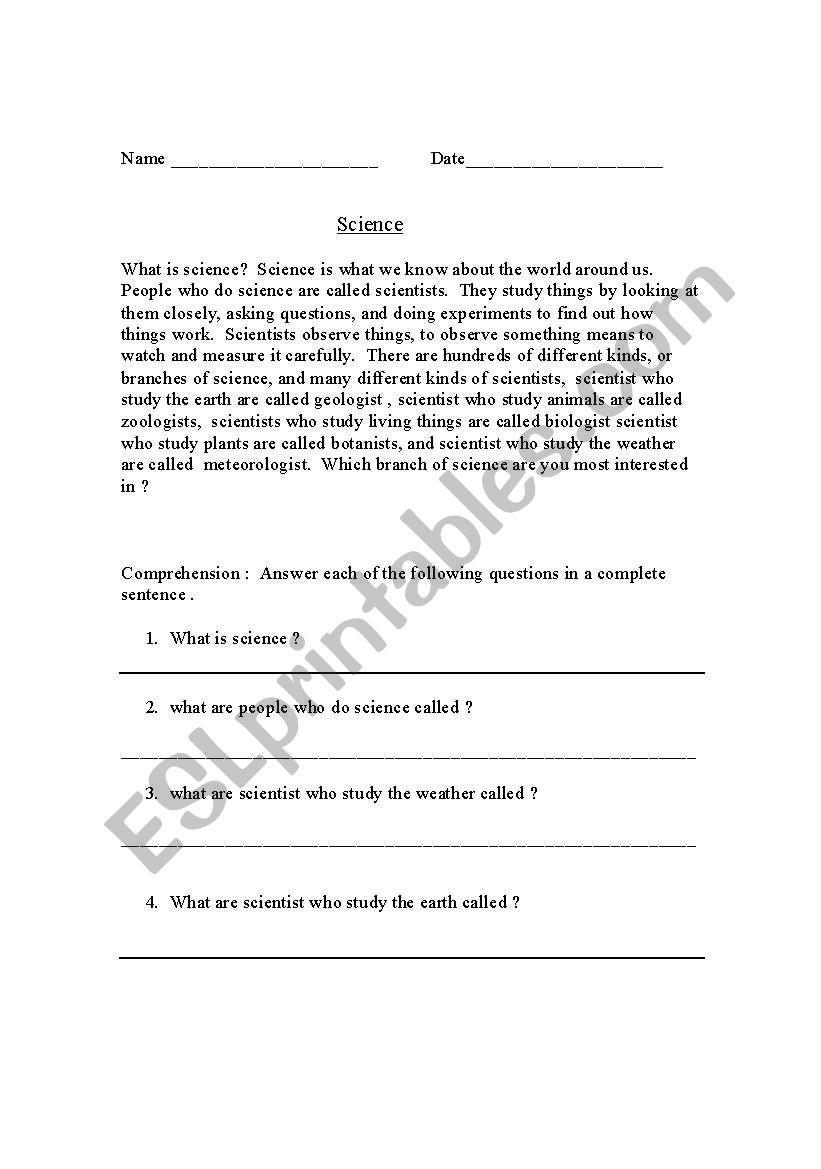 science worksheet