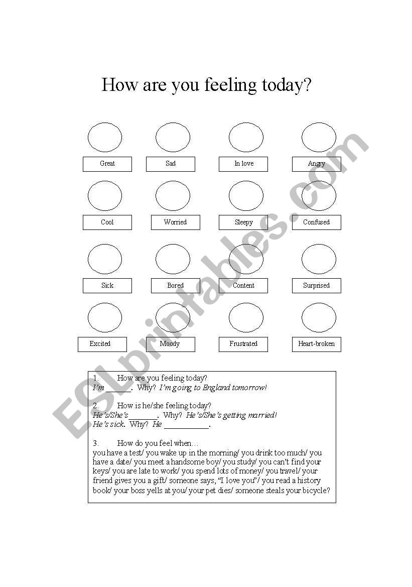 Feelings Introduction worksheet