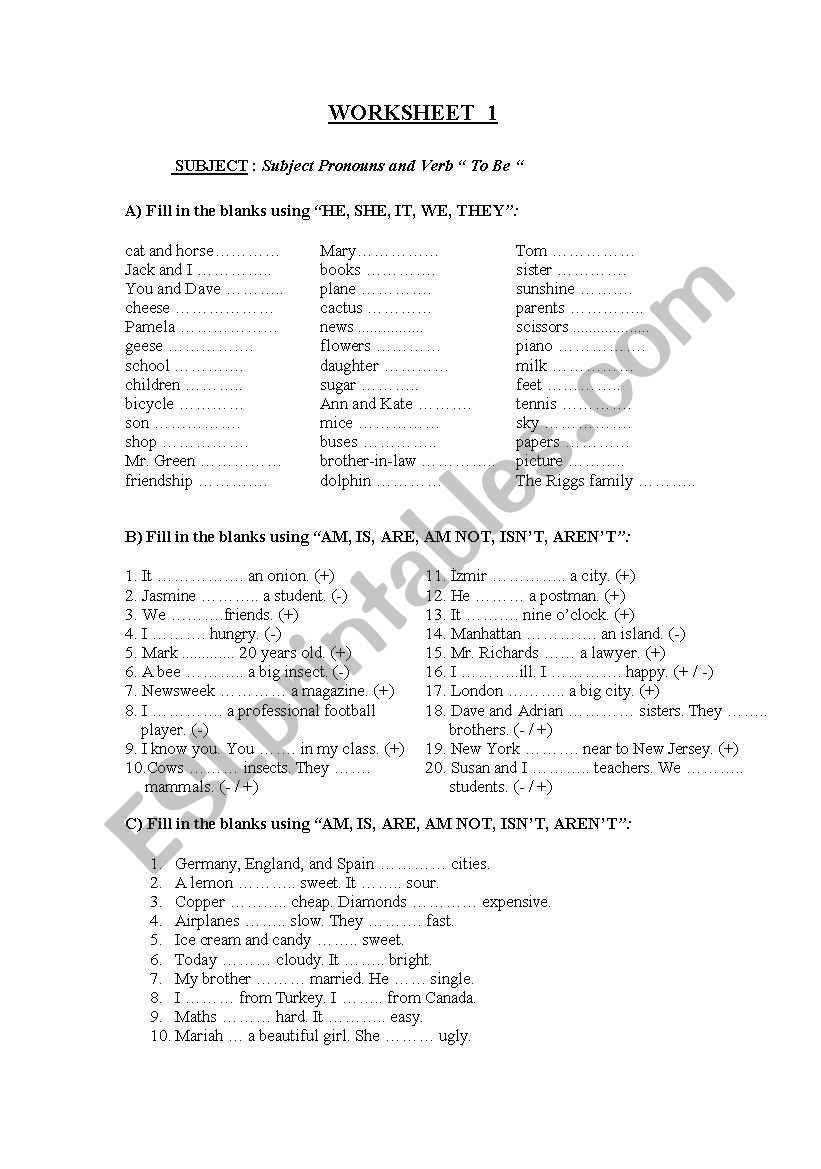 worksheet (am is are) worksheet