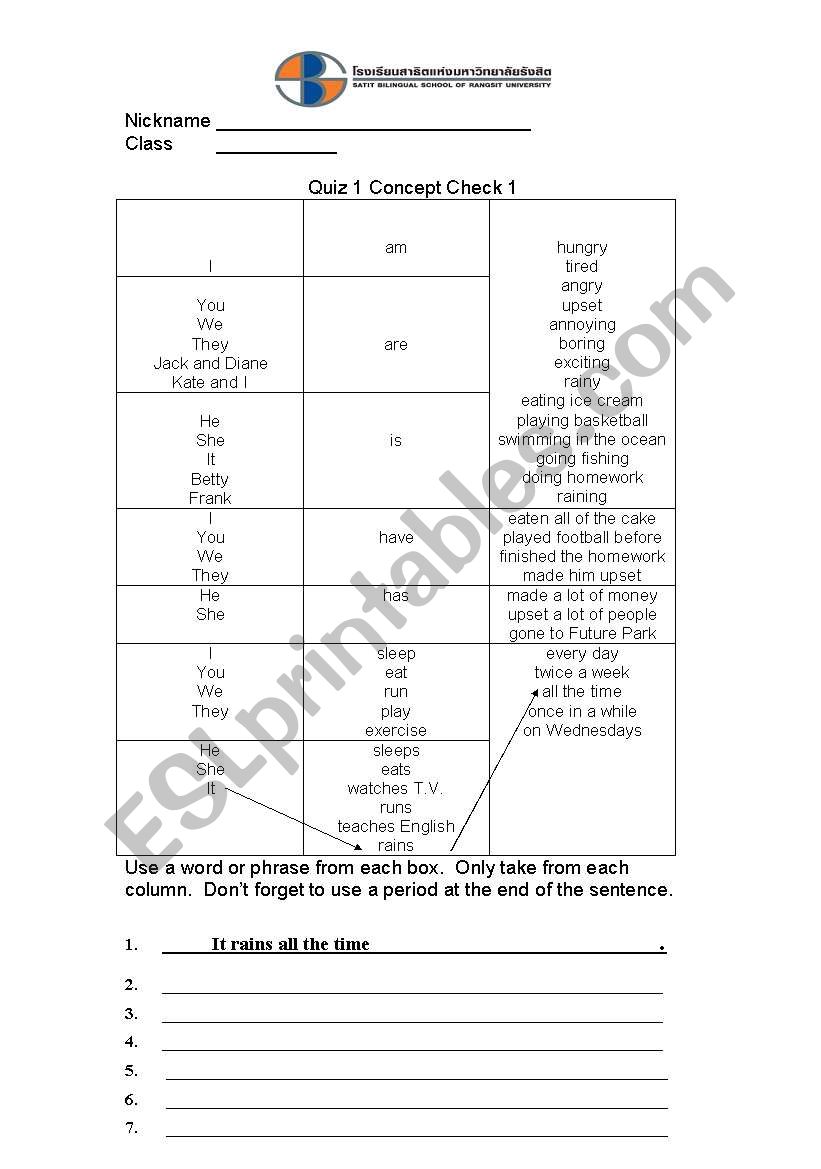 Sentence construction focusing on verb endings