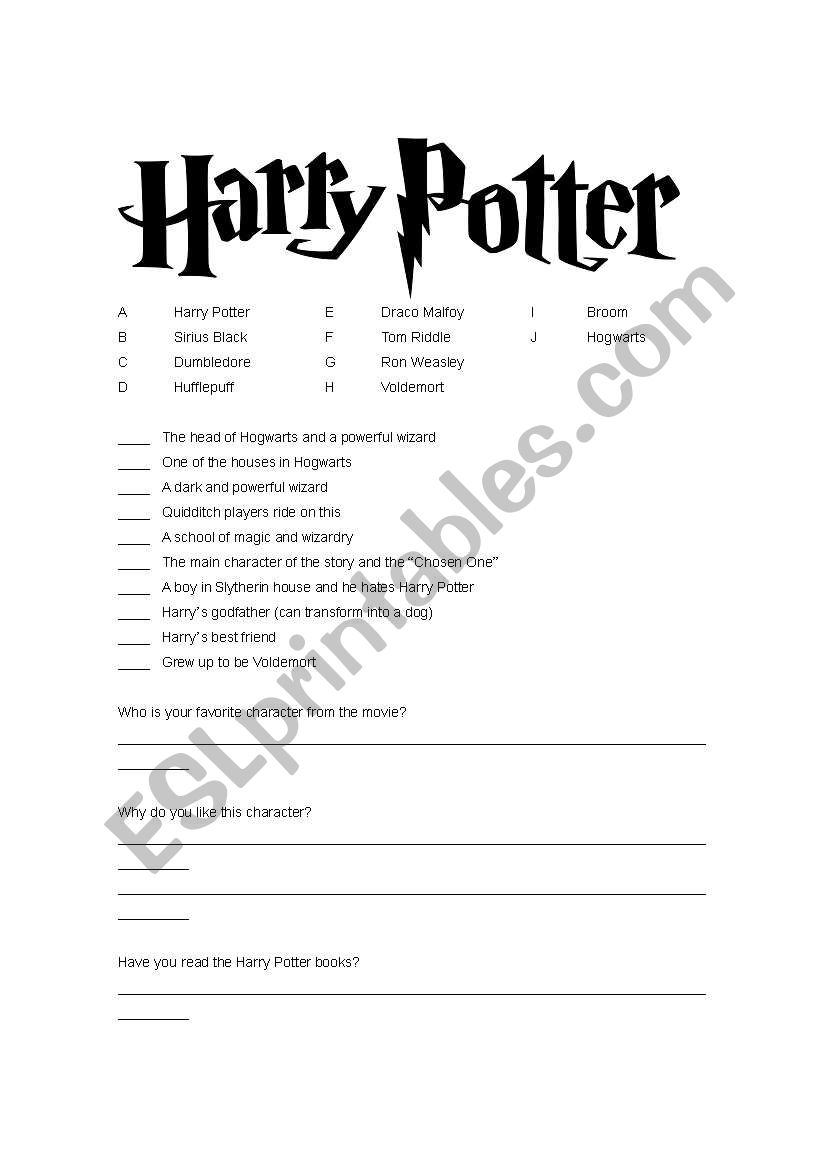 Harry Potter Worksheet worksheet