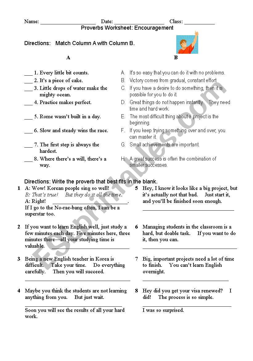 Proverbs about Encouragement worksheet