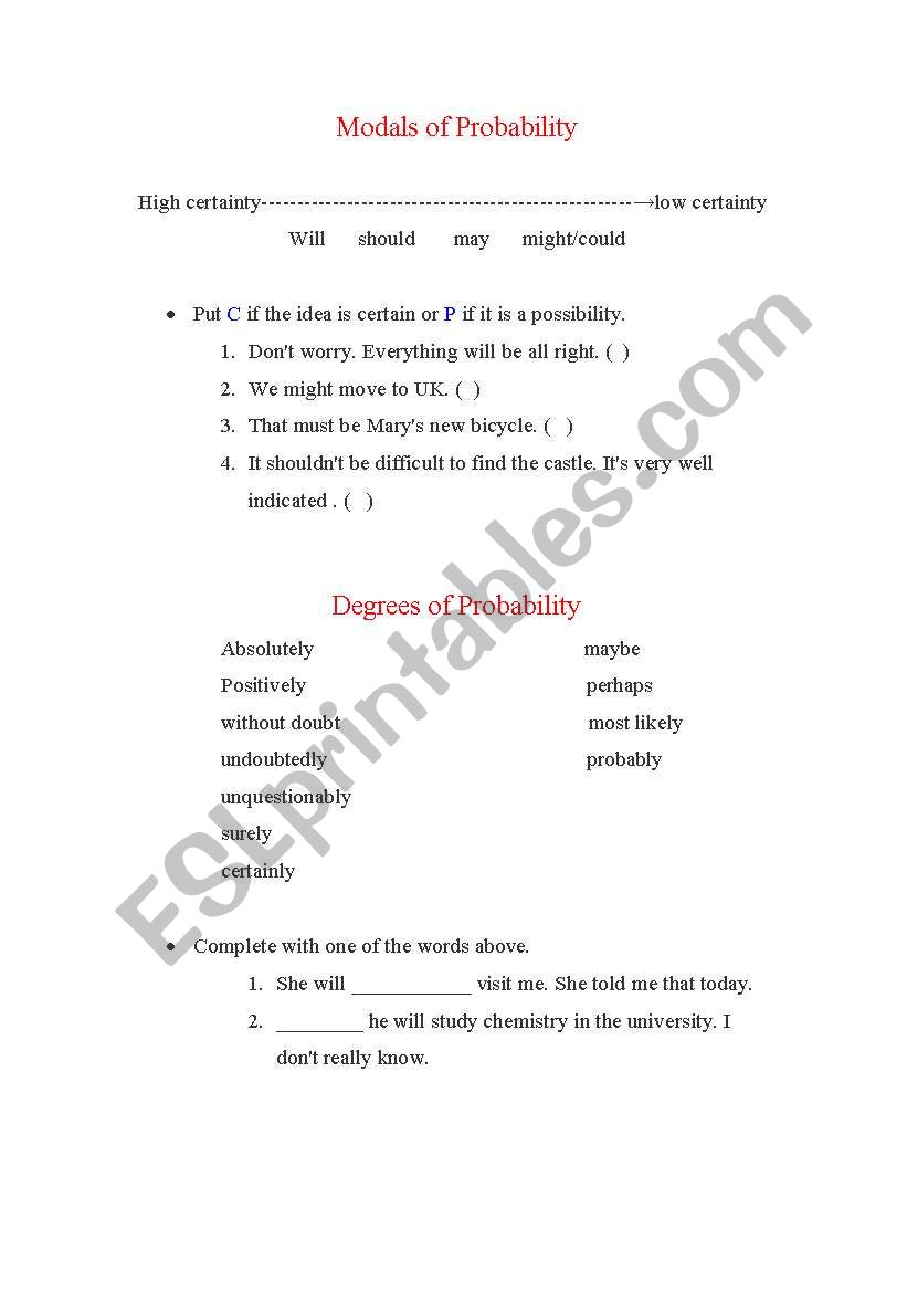 modals and degrees of probability