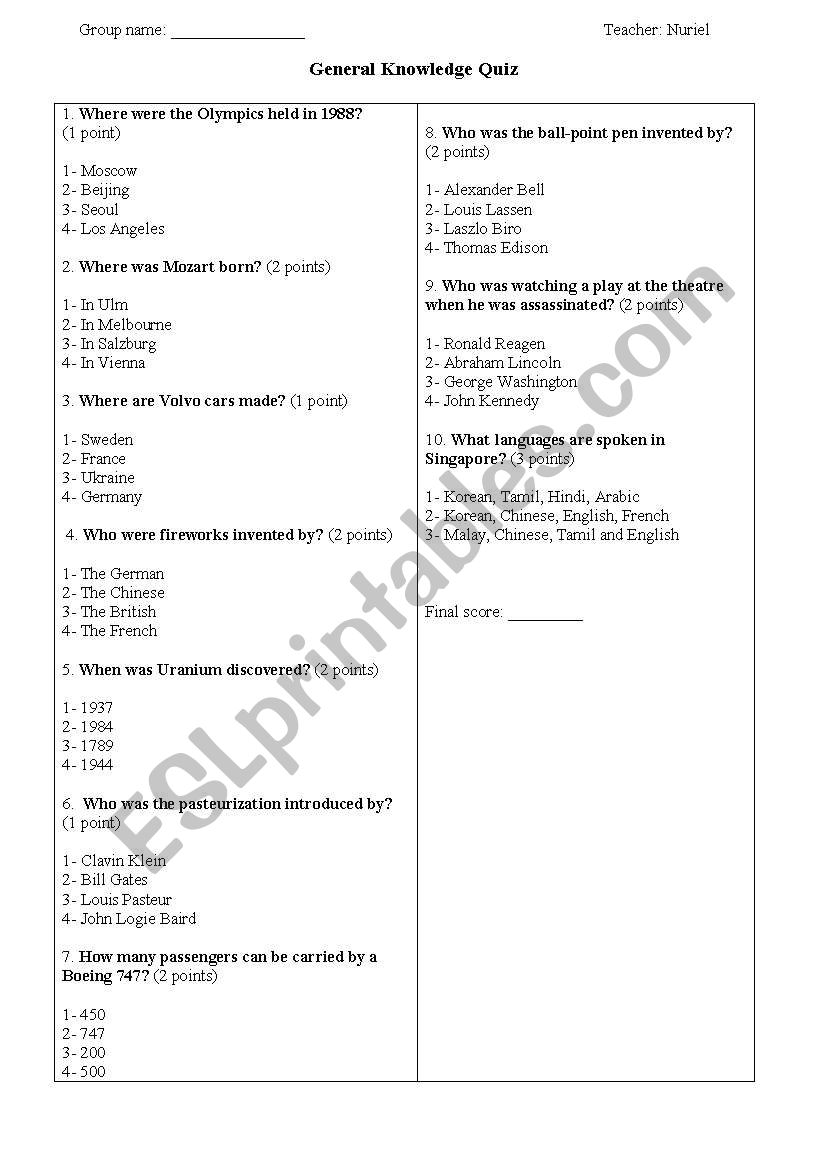 General Quiz in the passive voice