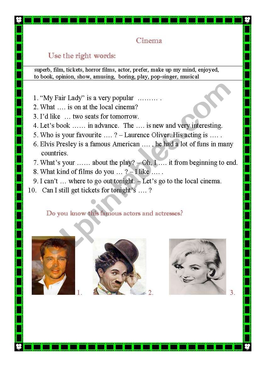 Cinema worksheet