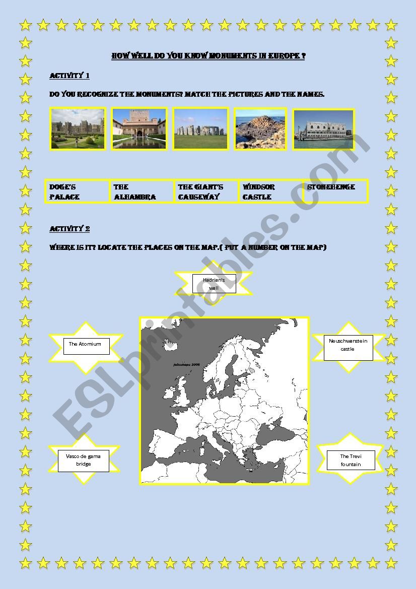 monuments in europe  worksheet