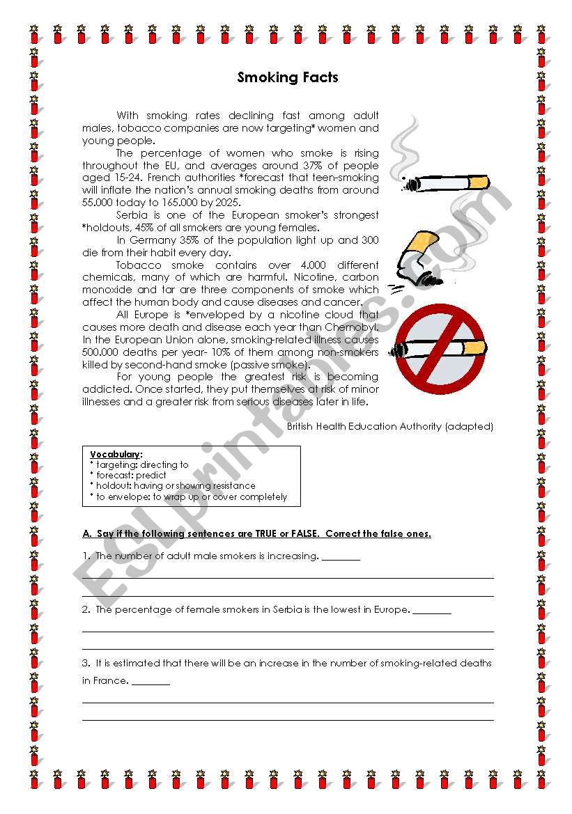 Smoking Facts Esl Worksheet By Ladybug