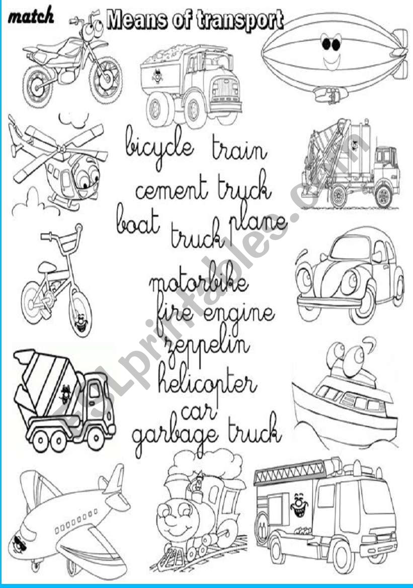 means of transport worksheet