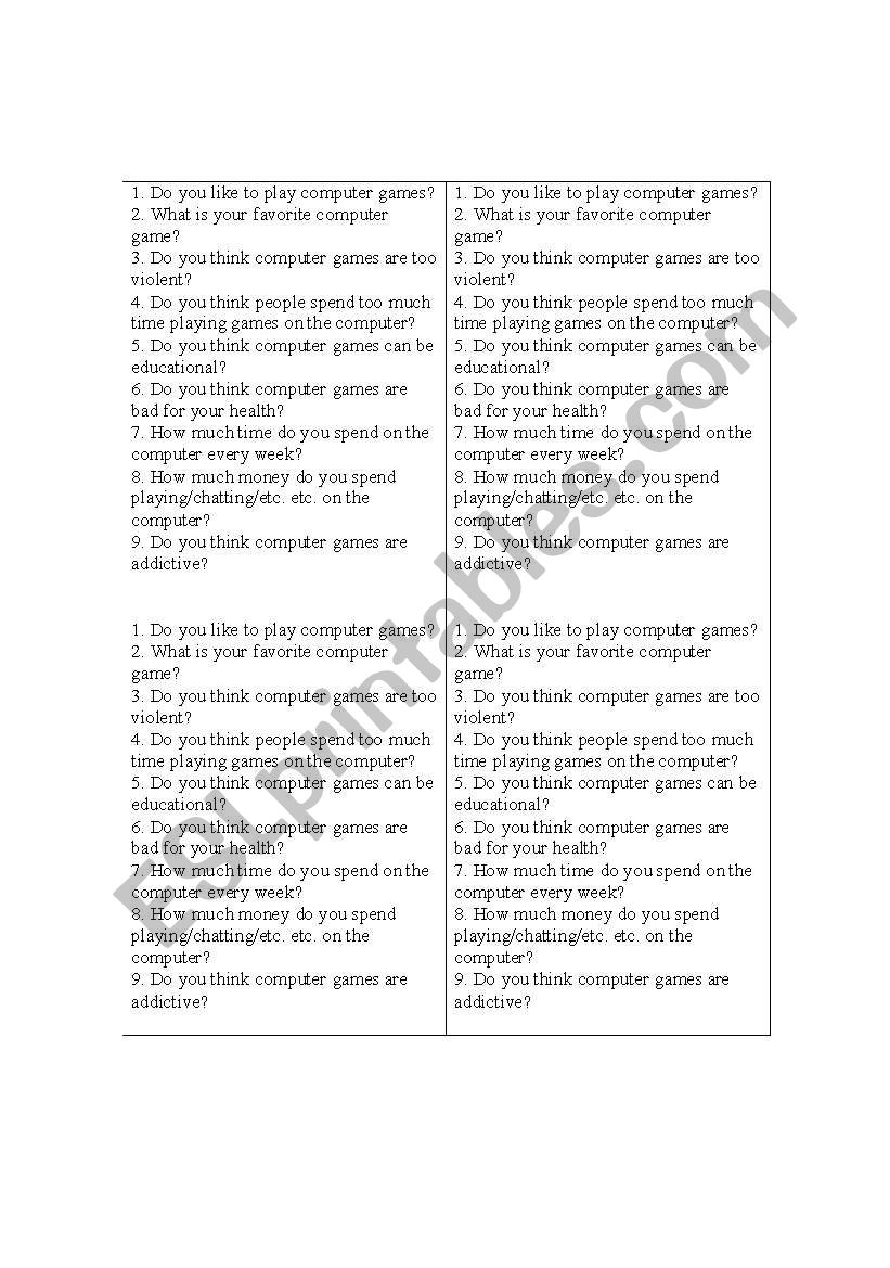 talk topic computer games worksheet