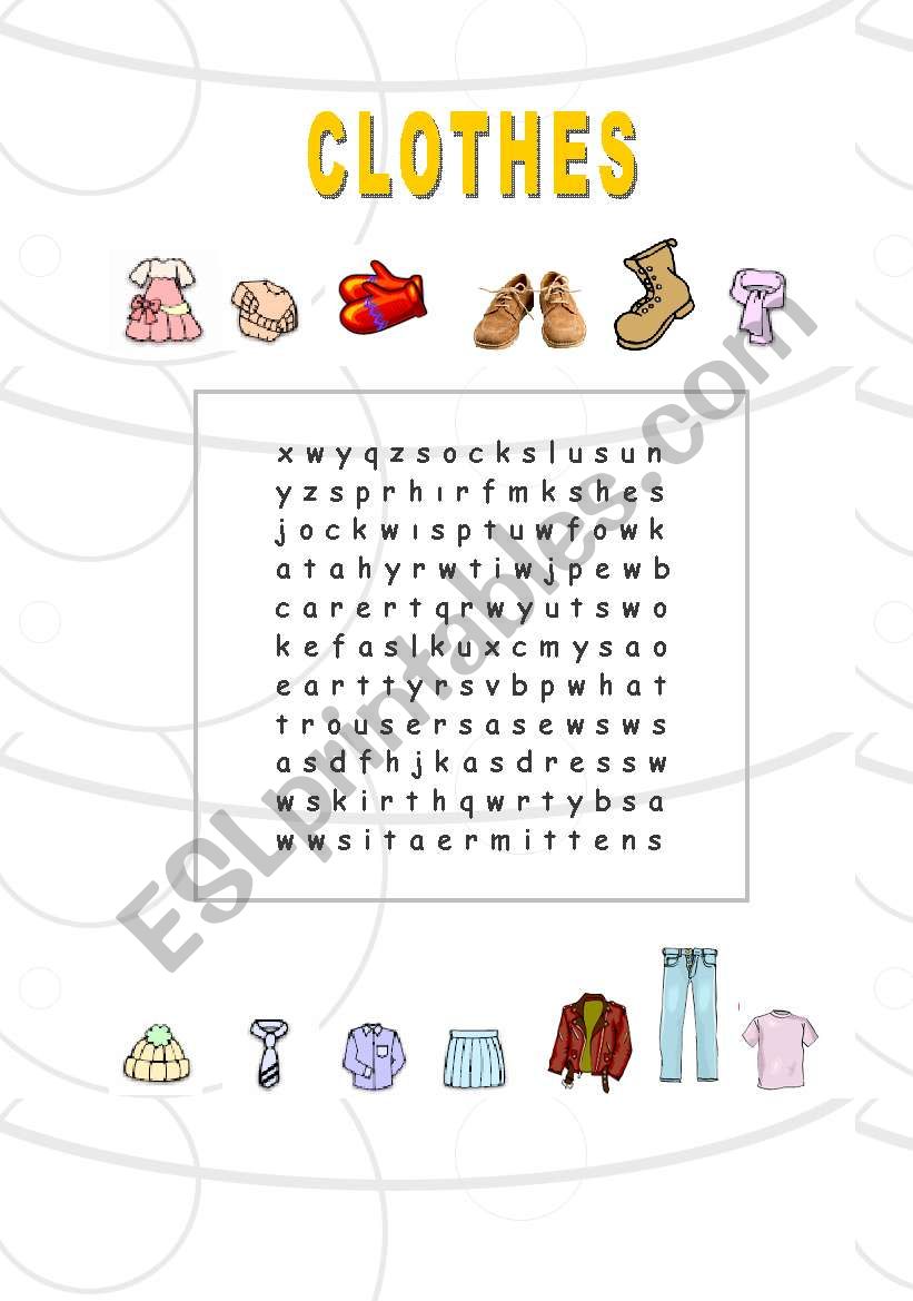 clothes-crossword puzzle worksheet