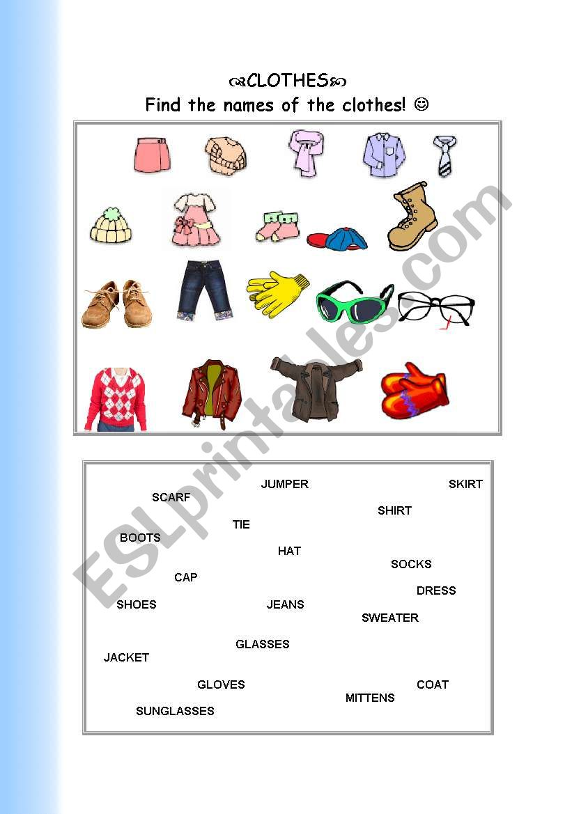 a matching activity-clothes worksheet