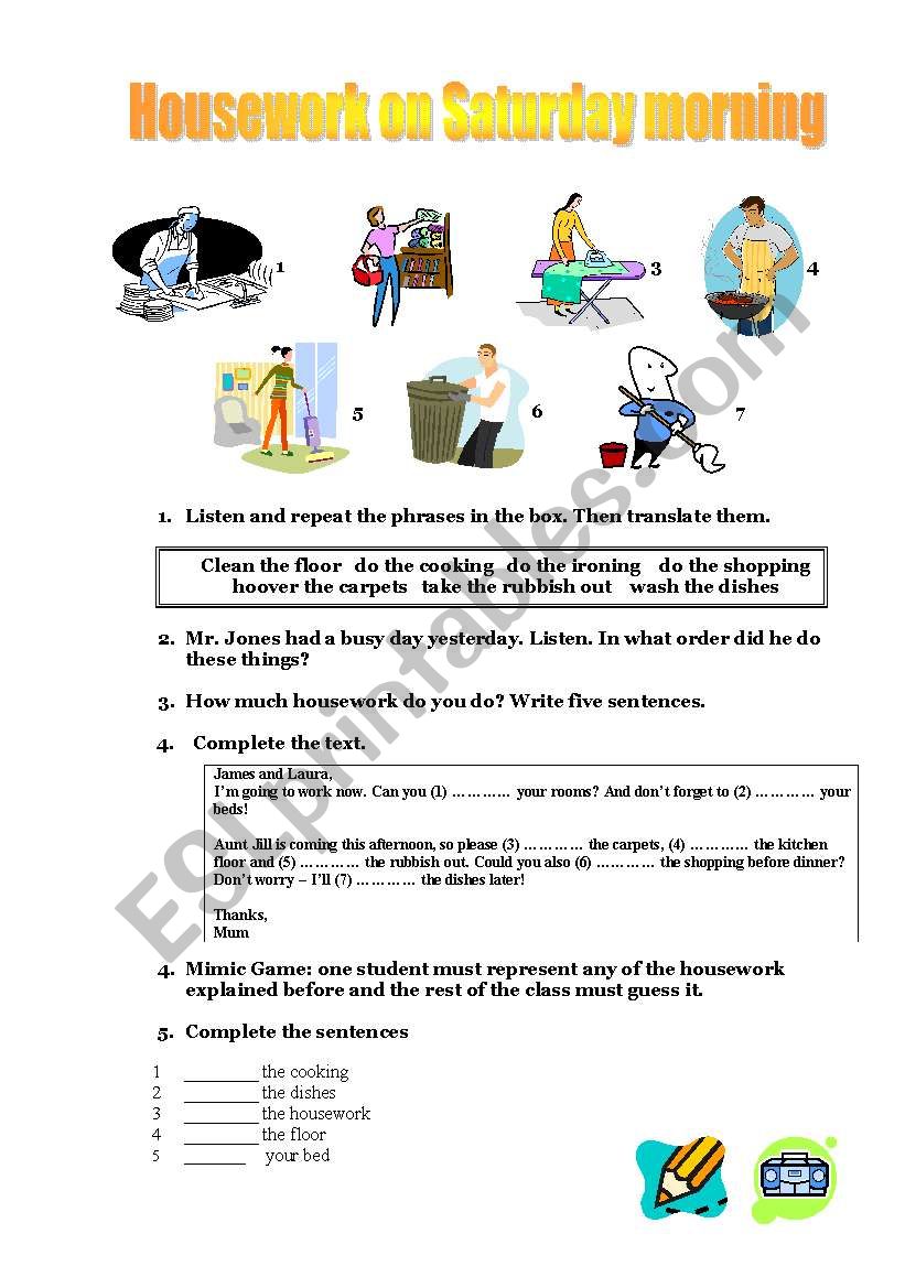 Housework worksheet