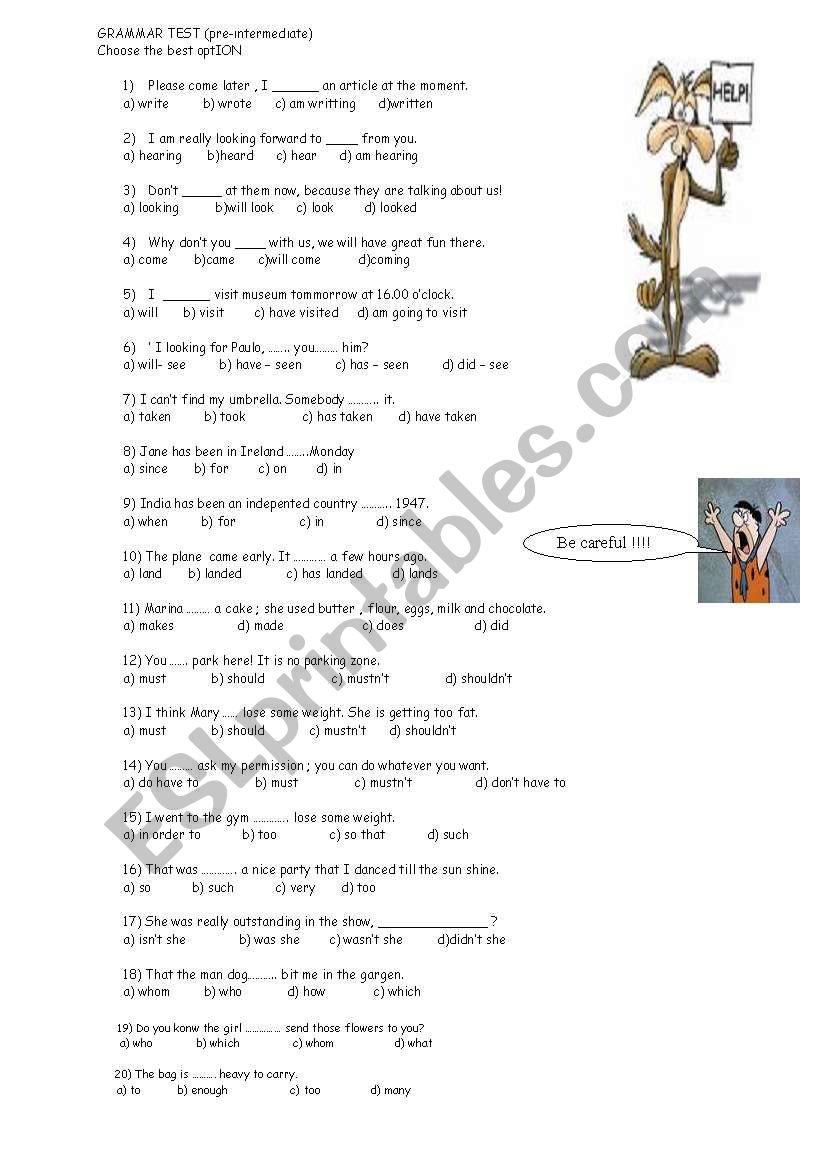 pre_intermediate test worksheet