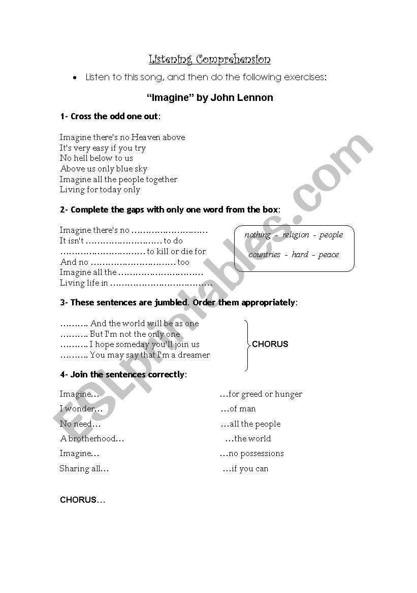 Imagine - J.Lennon worksheet