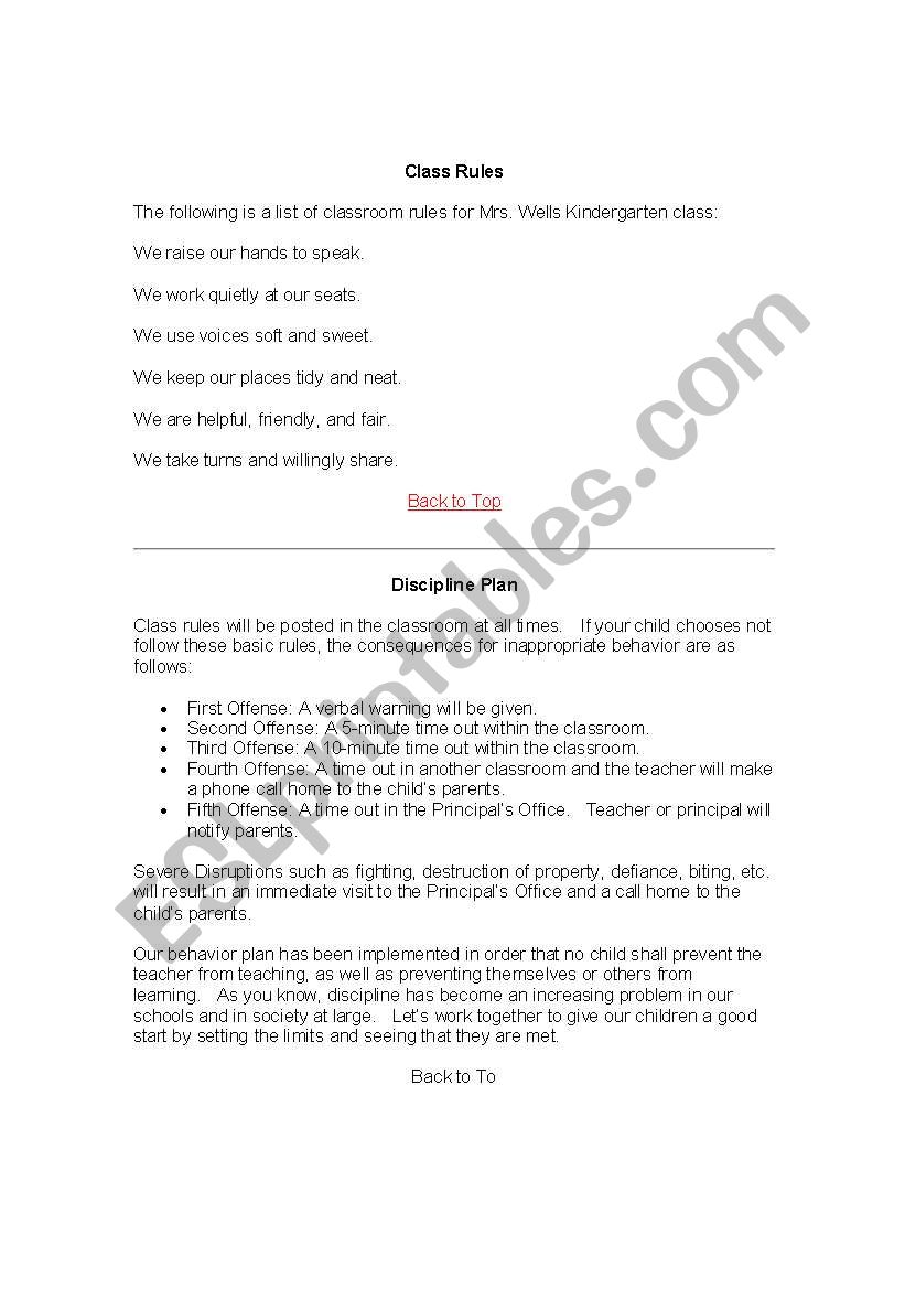 Classroom rules worksheet