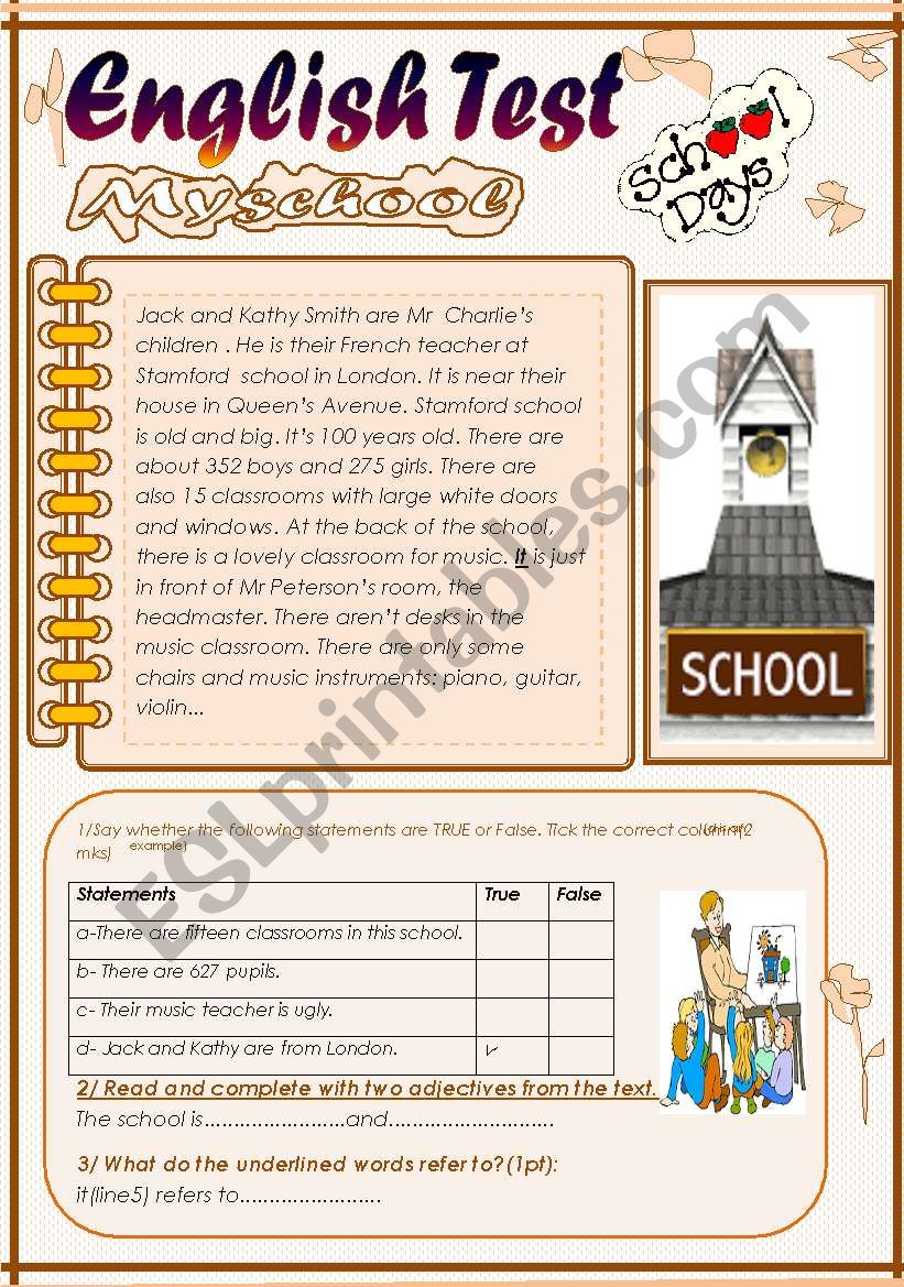 English test(3 parts):7th form.Reading Comprehension/Grammar+Vocabulary/Writing(+Key)