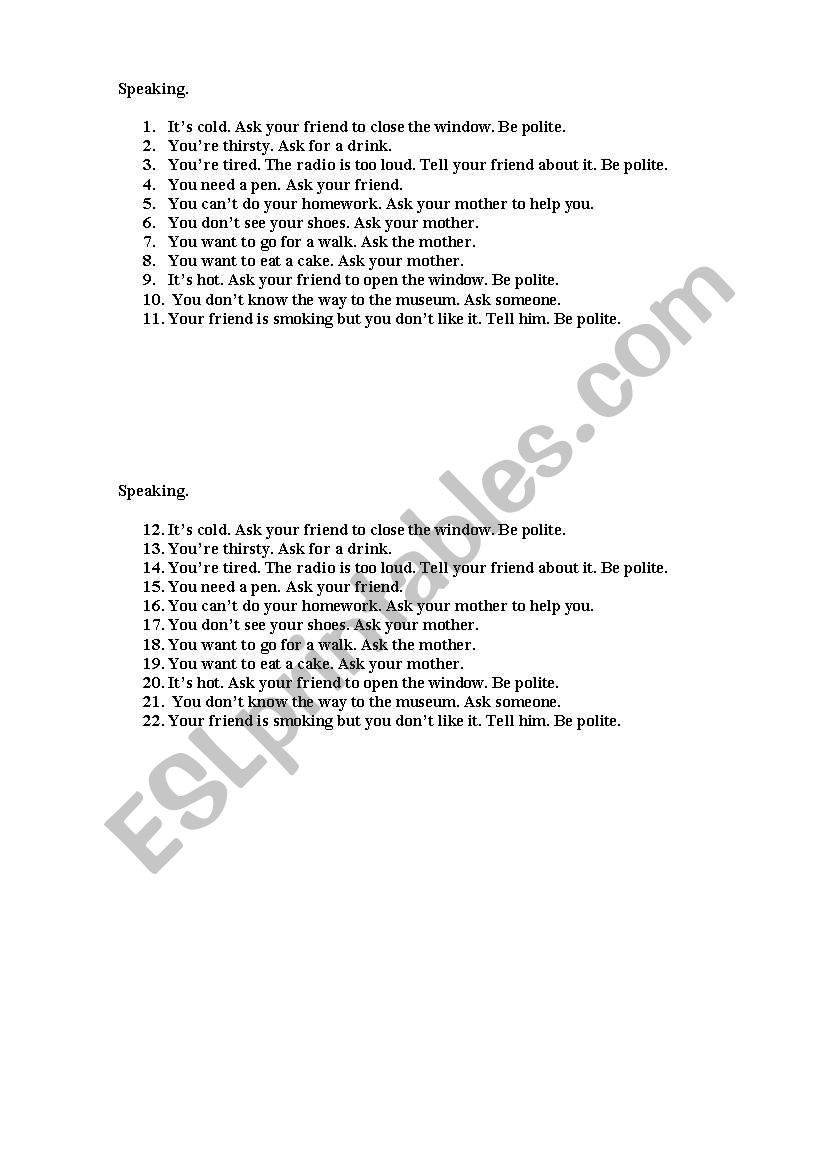 exam - sitations in life worksheet