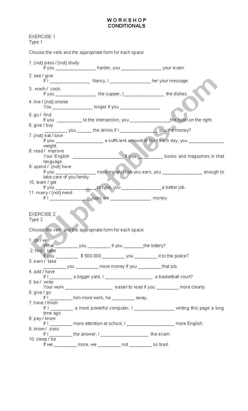 workshop on conditionals  worksheet