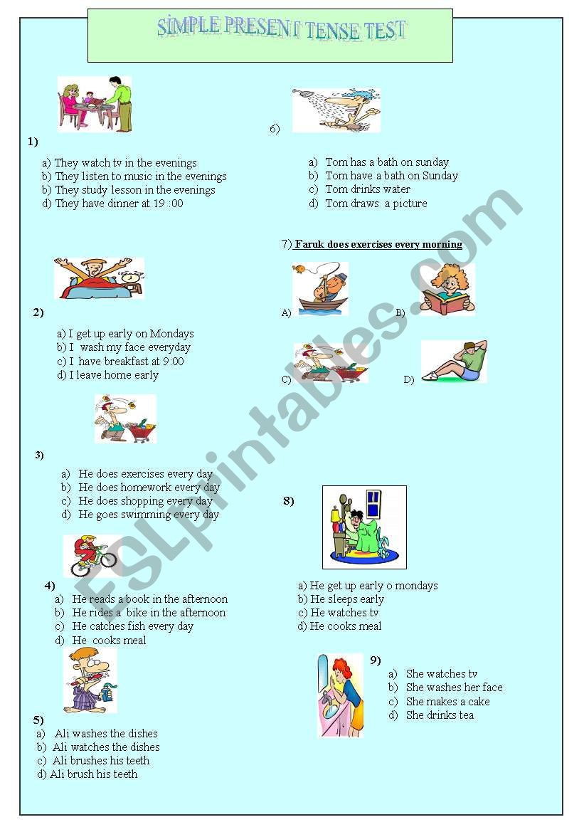 Simple present tense test worksheet