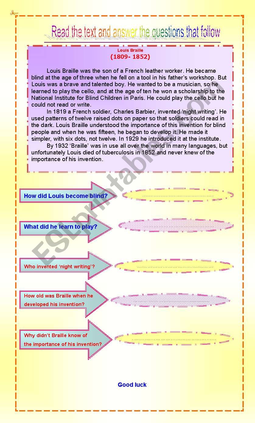 a reading worksheet worksheet