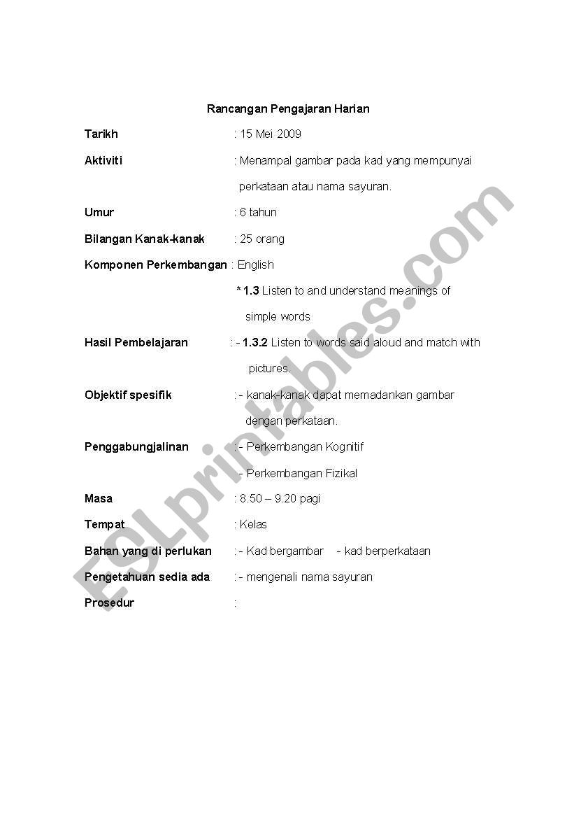 Vegetables  worksheet