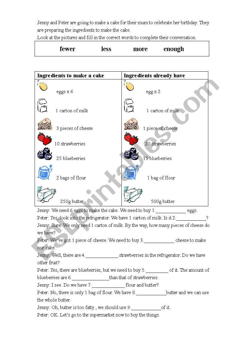 Too many,too much,enough worksheet