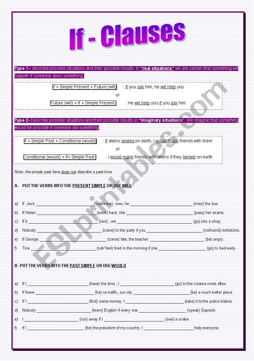 1st and 2nd conditional worksheet