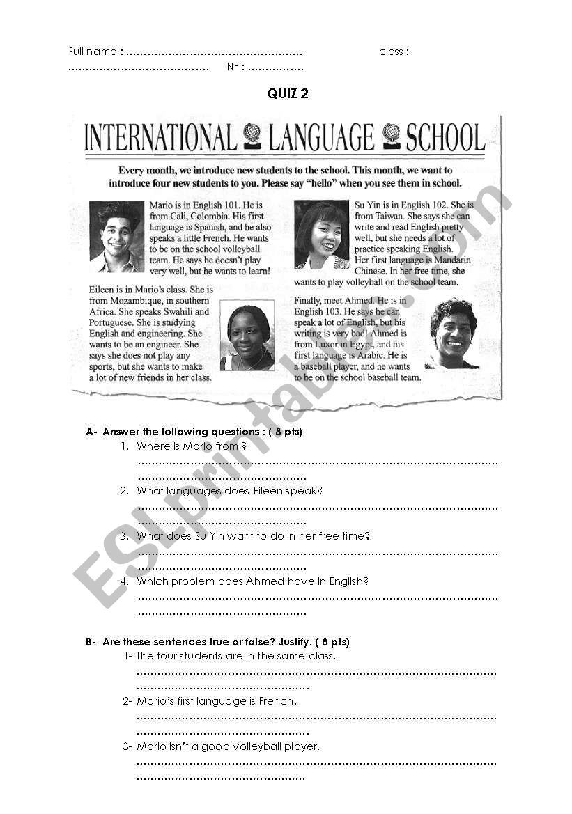 International language school worksheet