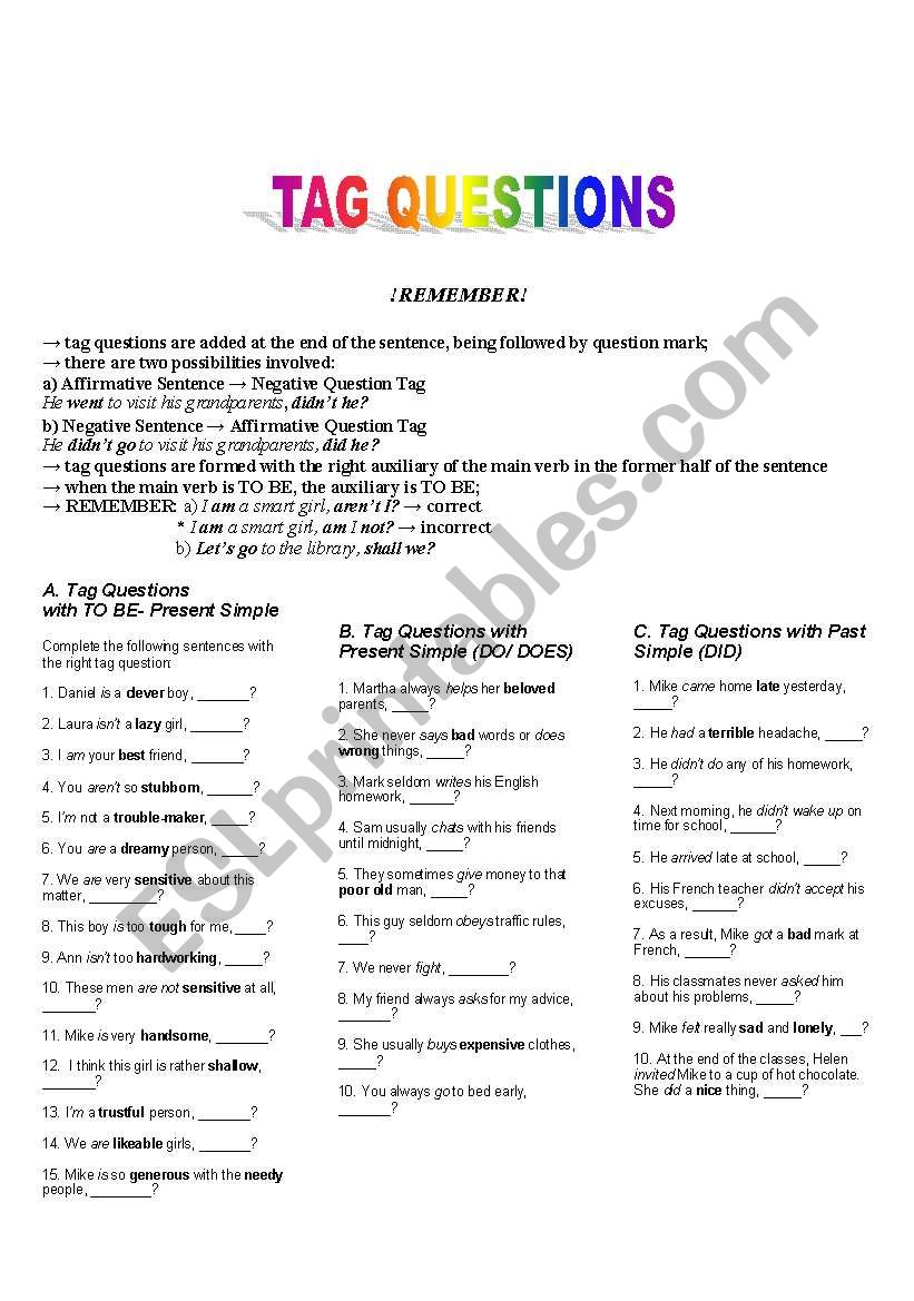 Tag Questions worksheet