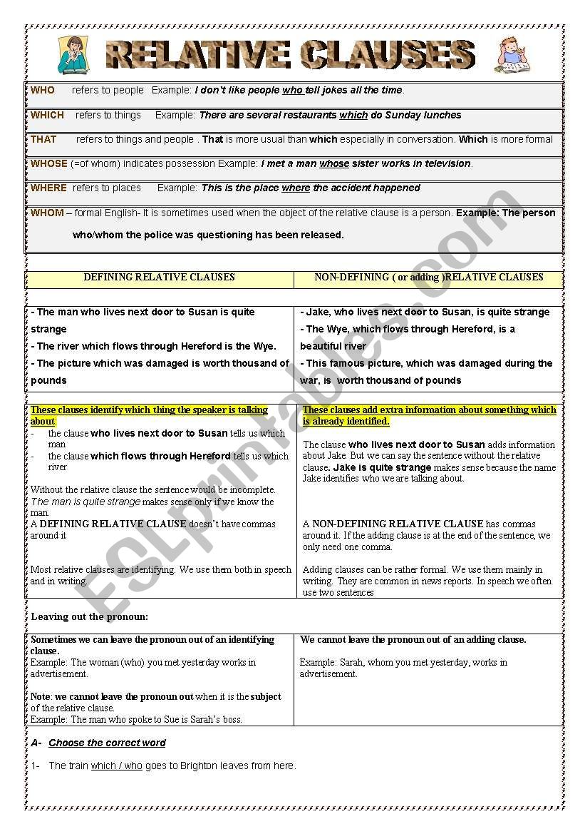 Relative clauses- defining and non-defining