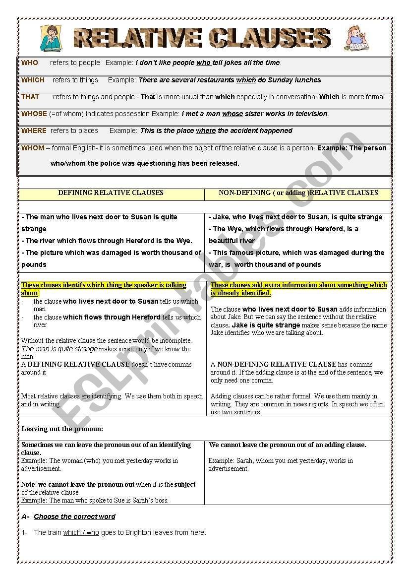 Relative clauses- defining and non-defining