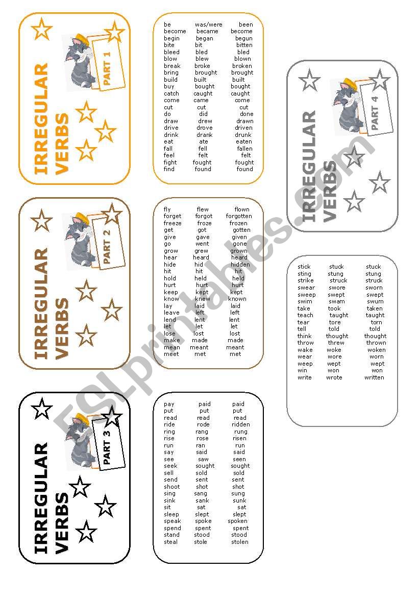 IRREGULAR VERBS CARDS worksheet