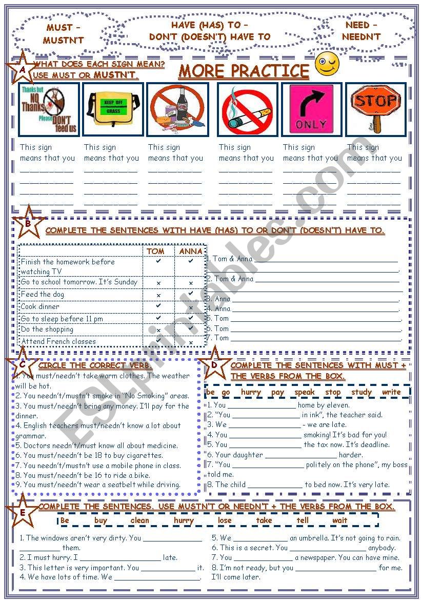 MUST-MUSTNÂ´T/NEED-NEEDNÂ´T/HAVE TO-DONÂ´T HAVE TO - MORE PRACTICE