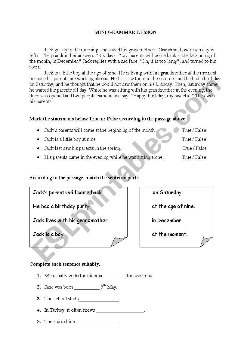 mini grammar lesson on prepositions of time