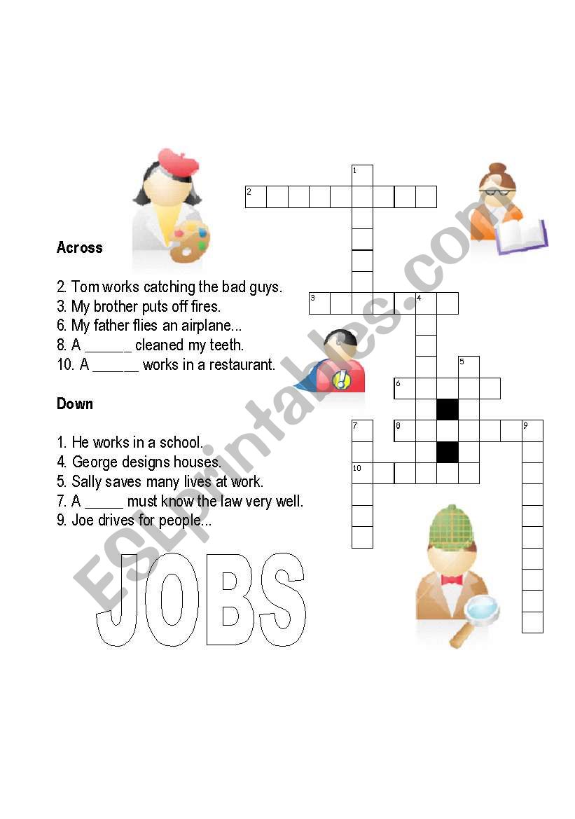 Jobs crossword worksheet