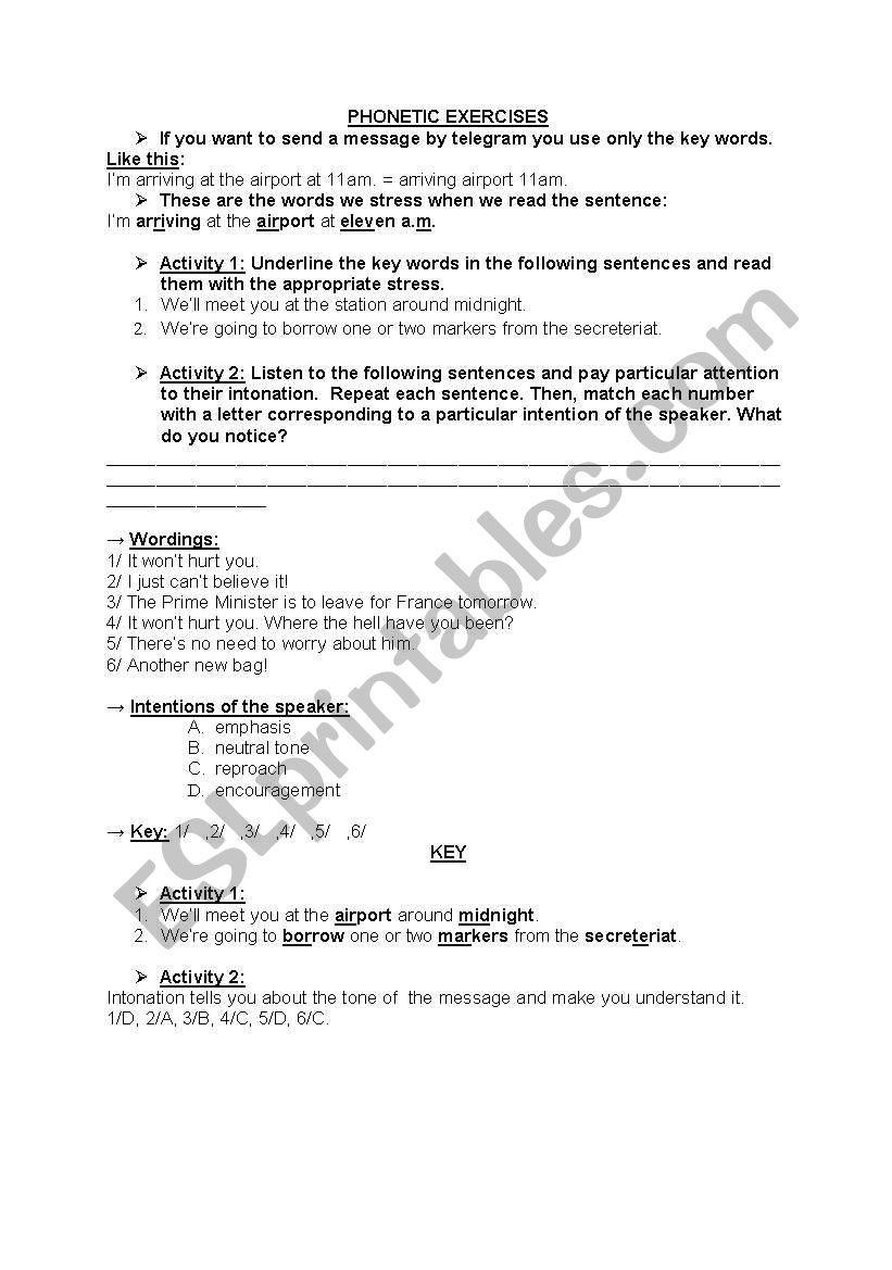 PHONETIC EXERCISES worksheet